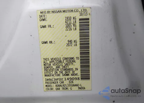2014 Nissan Altima 2.5 S from USA, damaged, VIN 1N4AL3AP1EC149098